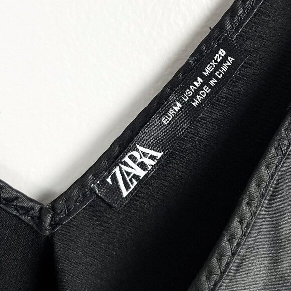 Zara Womens Satin V-Neck Cami Black Medium Date Night - Picture 2 of 4